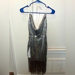 pretty little thing sparkly fringe dress